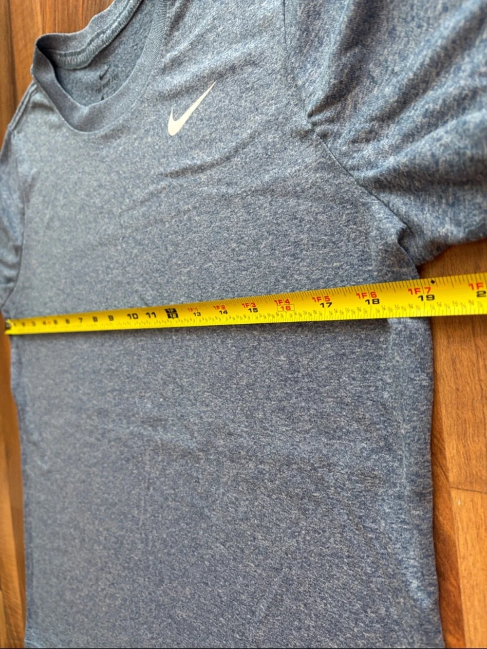 Nike Woman’s Gray/Blue Heather Performance Tee with White Swoosh